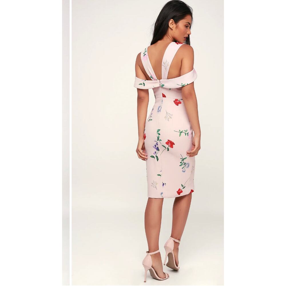 NWT Elliatt Archibald Pale Blush Floral Print Cutout Midi Dress - S - Picture 2 of 9